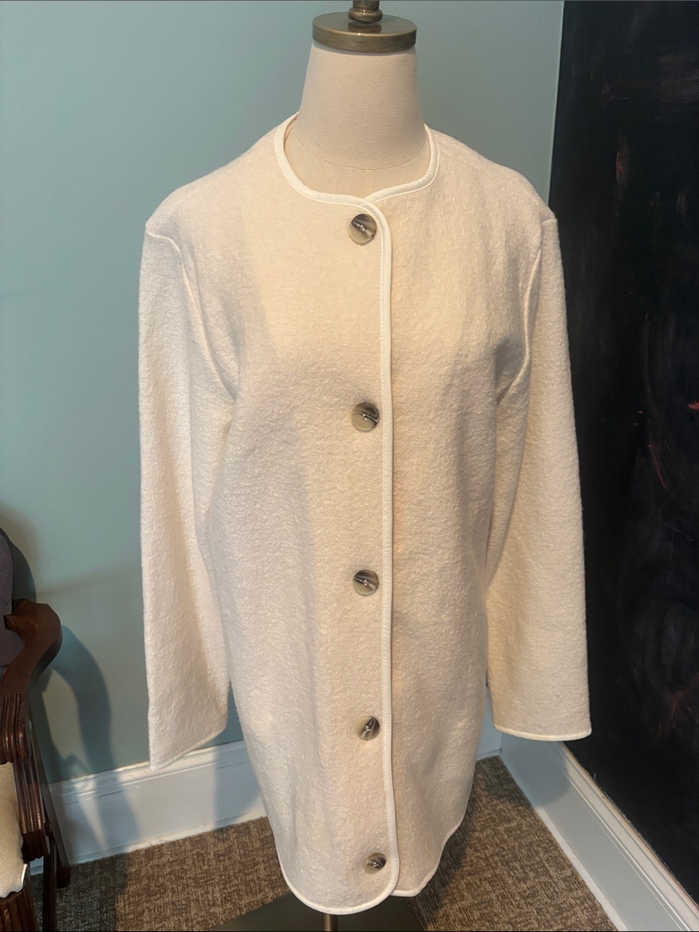 Nicole Miller Cream Button-Front Pea Coat
